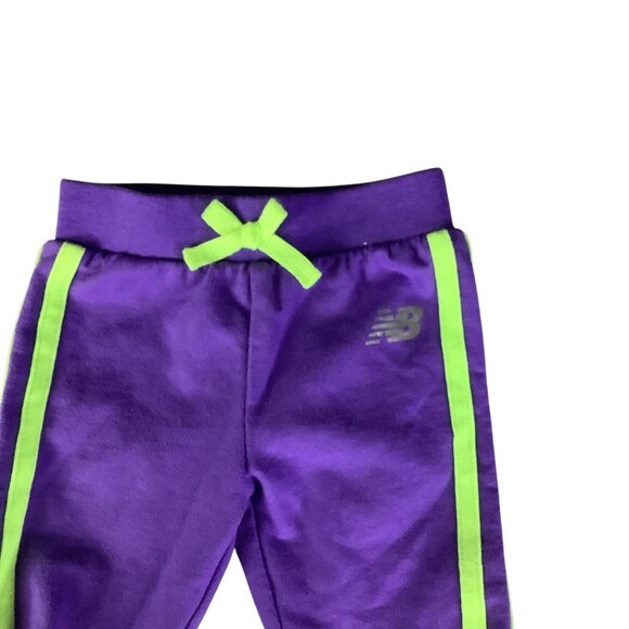 New Balance Baby Girl Sweat Pants 0-3M Purple Neon Green Stripes Elastic Waistba - Picture 8 of 9